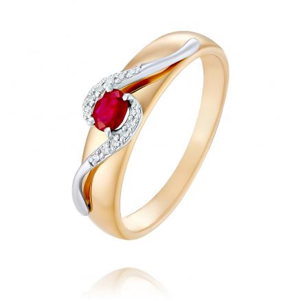 Кольцо из красного золота 585 пробы с бриллиантом, рубином